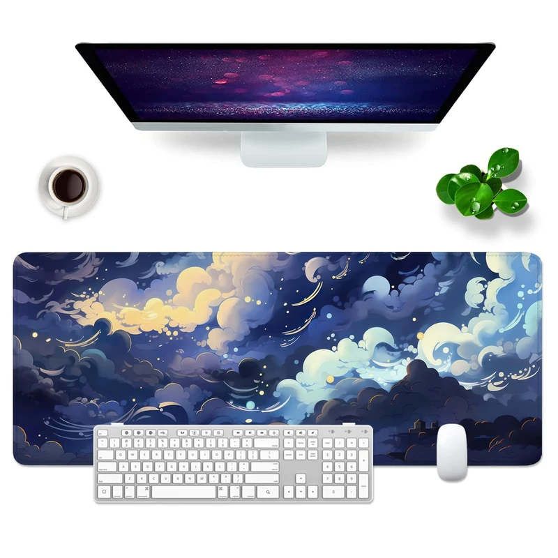 WYDUCVI Blue Mouse Mat Large Gaming Mouse Mat XL Desk Mat 31.5x11.8x0.12 inch Keyboard Mouse Pad (Clouds-05)