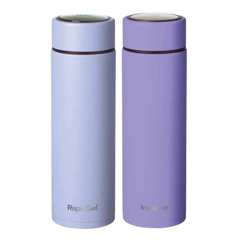 Nuby Limited Edition RapidCool Portable Baby Bottle Making Twin Pack - Prepare A Perfect Formula Feed in 2 Minutes | Includes 1 Rapid Cool, 1 Powder Dispenser & 1 Flask (Purple)