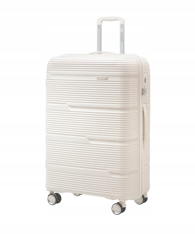 PUCCINI Casablanca Suitcase, Hand Luggage (M/L/XL) Hard Case Polypropylene Travel Suitcase with 4 Spinner Wheels, Combination Lock, Lightweight and Robust, Sturdy Telescopic Handle, Cross Straps