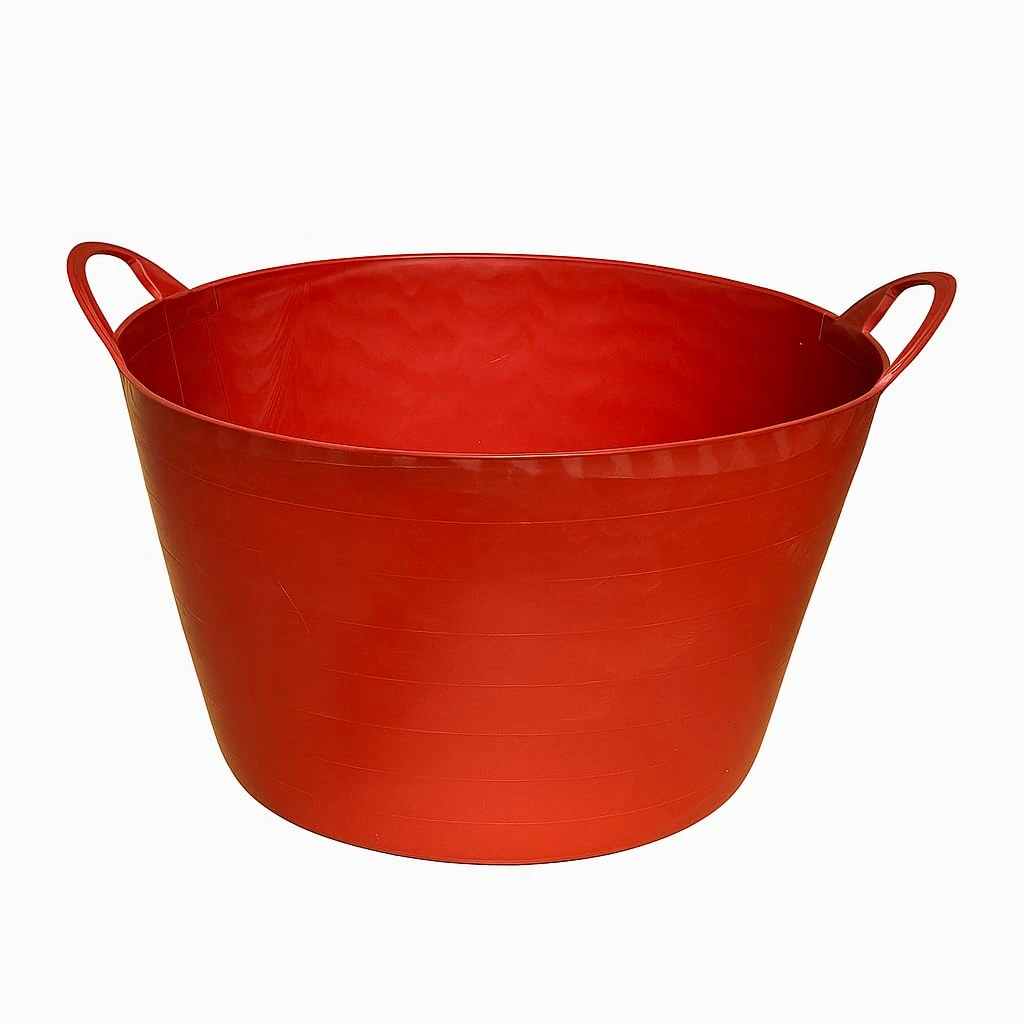 SPECTRAPLAST® 65L Heavy Duty Flexi Tub – Large Flexible Plastic Storage Bucket with Handles | Multi-Purpose Garden, Home, Stable & Builders Trug Container | Strong Recycled Material (RED)