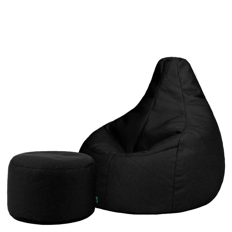 icon Performance Mesh Gaming Bean Bag Chair and Footstool, Black, Large Adult Bean Bag with Filling Included, Comfy Chair, Bedroom Furniture, Gamer Gifts, Gaming Room, Gaming Room Accessories