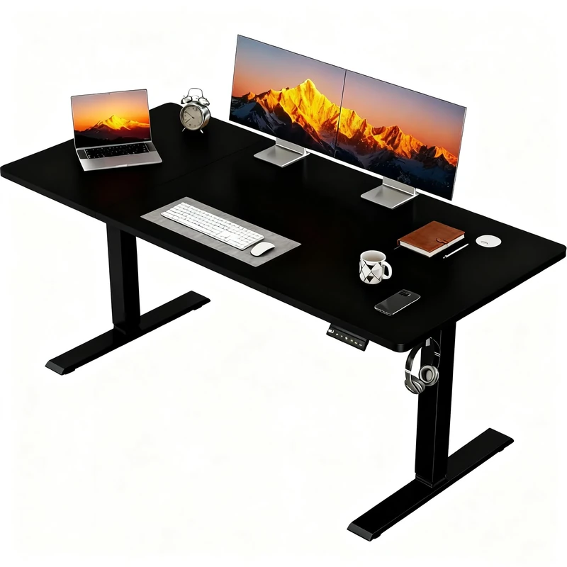JUMMICO Electric Height Adjustable Desk, 110 x 60 cm, Electric Desk Height Adjustable, Ergonomic Standing Computer Desk, Black