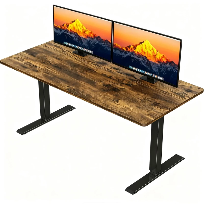 JUMMICO Electric Height Adjustable Desk, 150 x 60 cm, Electric Desk Height Adjustable, Ergonomic Standing Computer Desk, Brown