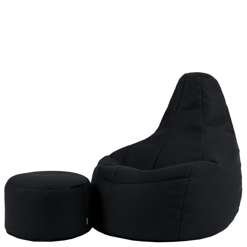icon Performance Mesh XL Gaming Bean Bag Chair and Footstool, Black, Large Adult Bean Bag with Filling Included, Comfy Chair, Bedroom Furniture, Gamer Gifts, Gaming Room, Gaming Room Accessories