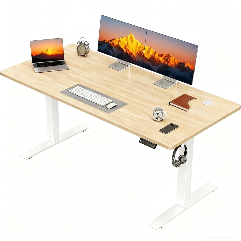 JUMMICO Electric Height Adjustable Desk, 110 x 60 cm, Electric Desk Height Adjustable, Ergonomic Standing Computer Desk, Beige