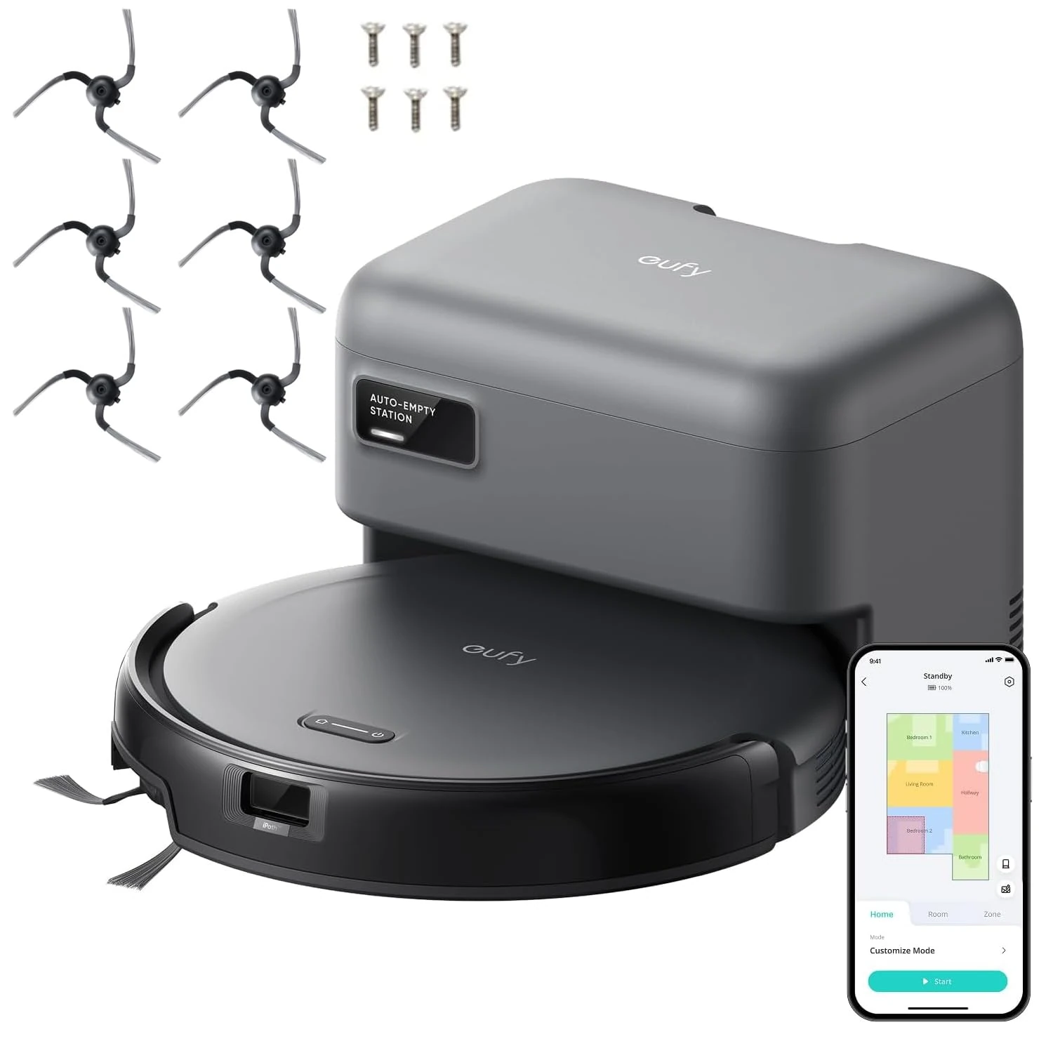 eufy Robot Vacuum C10 with Self Empty Station, 4,000Pa, 2.85-Inch Ultra-Slim Body, Up to 60 Days of Hands Free Cleaning,Carpet Cleaning, Edge Expansion Brush + Replacement Side Brush