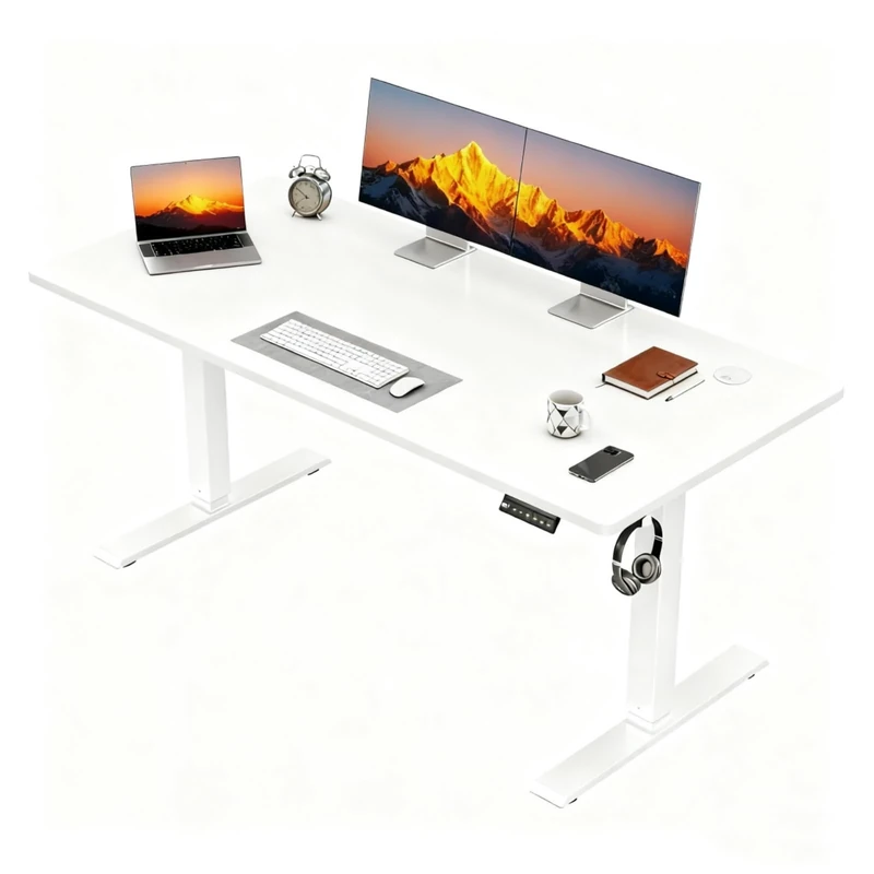 JUMMICO Electric Height Adjustable Desk, 130 x 60 cm, Electric Desk Height Adjustable, Ergonomic Standing Computer Desk, White