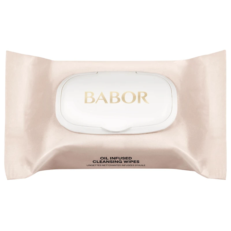 BABOR Oil Infused Cleansing Wipes, cotton cleansing wipes with panthenol, almond oil, vitamin E and hyaluronic acid, for sensitive skin, 25 pieces
