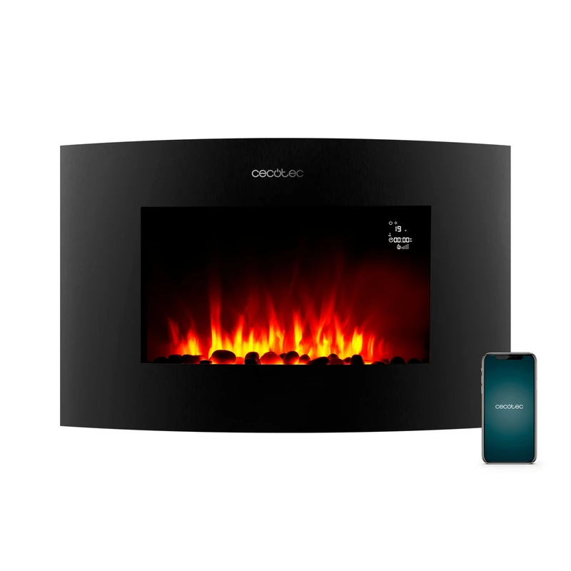 Cecotec ReadyWarm 3560 Curved Flames Connected Electric Fireplace 35 Inch 2000 W 2 Levels 1000/2000 W EnergySilence App + Remote Control up to 30 m² 2 LED Flame Levels Curved Design Stone Effect - Image 1