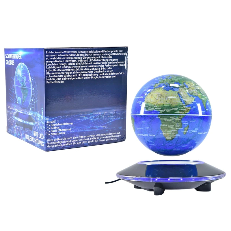 Kögler 75605 - Floating globe with LED lighting, approx. 14 cm high, magnetic globe with colour change, incl. USB cable, as world map and night light - Image 1