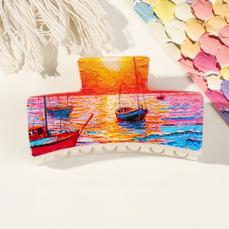 Hair Claw Clips for Women - Van Gogh Oil Paintiing Design Big Square Claw Clips for Thick Thin Fine Hairstyles，Non-Slip Cute Durable Jaw Clamps Hair Accessories for Women Strong Hold，No Damage