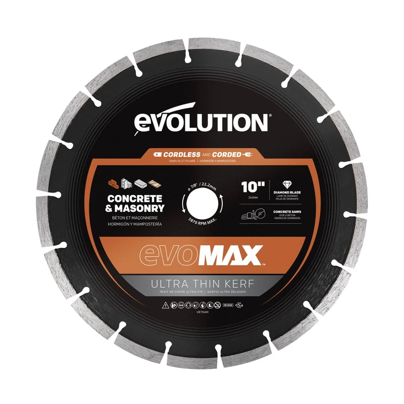 Evolution Power Tools - EVOMAX 260mm Cordless Specific, Premium Diamond Ultra Thin kerf Blade UTS Wood, Metal and Plastic, Longer Lasting Blades Than give You up to *40% More cuts per Charge