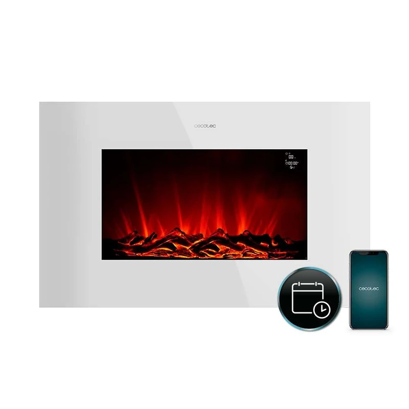 Cecotec ReadyWarm 3590 Flames Connected White Electric Fireplace 35 Inches 2000 W 2 Levels 1000/2000 W App Control Cecotec + Remote Control up to 30 m² 2 LED Flame Levels Flat Design