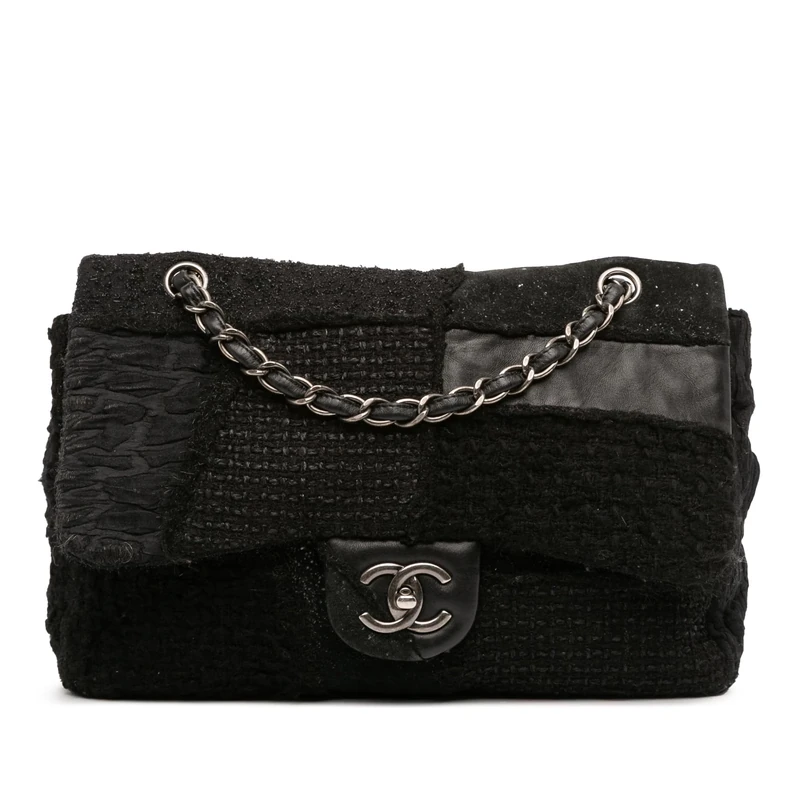 Chanel Pre-Loved Jumbo Patchwork Tweed Flap Shoulder Bag
