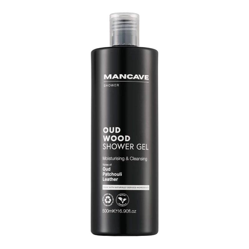 ManCave Oud Wood Shower Gel 500ml, Premium Oud Patchouli Leather Scent, Moisturising & Cleansing Body Wash for Men, Sulphate Free, Vegan, Paraben Free, Cruelty Free, Natural Ingredients