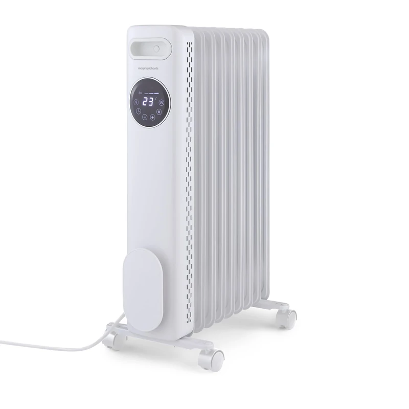 Morphy Richards HeatFlux Digital Oil Filled Radiator, Remote Control, 20m2 Coverage, LED Digital Touch Panel, Eco Mode, Personalised Warmth, Timer, Auto Switch Off, Cord Storage, 2kw, White, 827751