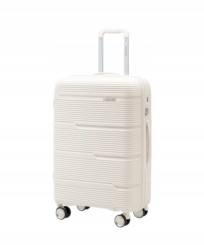 PUCCINI Casablanca Suitcase, Hand Luggage (M/L/XL) Hard Case Polypropylene Travel Suitcase with 4 Spinner Wheels, Combination Lock, Lightweight and Robust, Sturdy Telescopic Handle, Cross Straps
