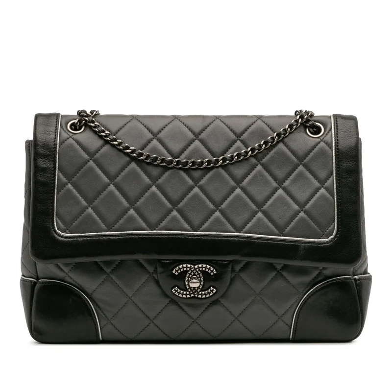 Chanel Pre-Loved Paris-Salzburg Jumbo Bicolor Quilted Lambskin Tyrolean Flap Crossbody Bag