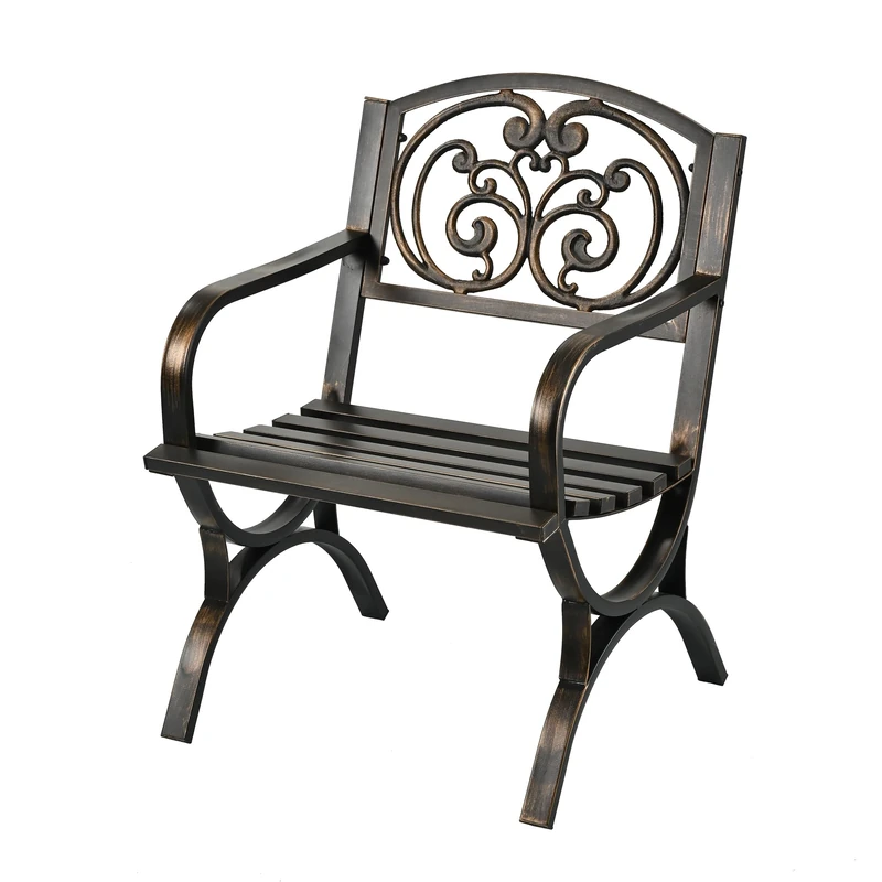 Relaxdays garden chair, with armrests, extra wide, metal, vintage garden armchair, HWD: 85.5 x 60 x 56 cm, black/bronze