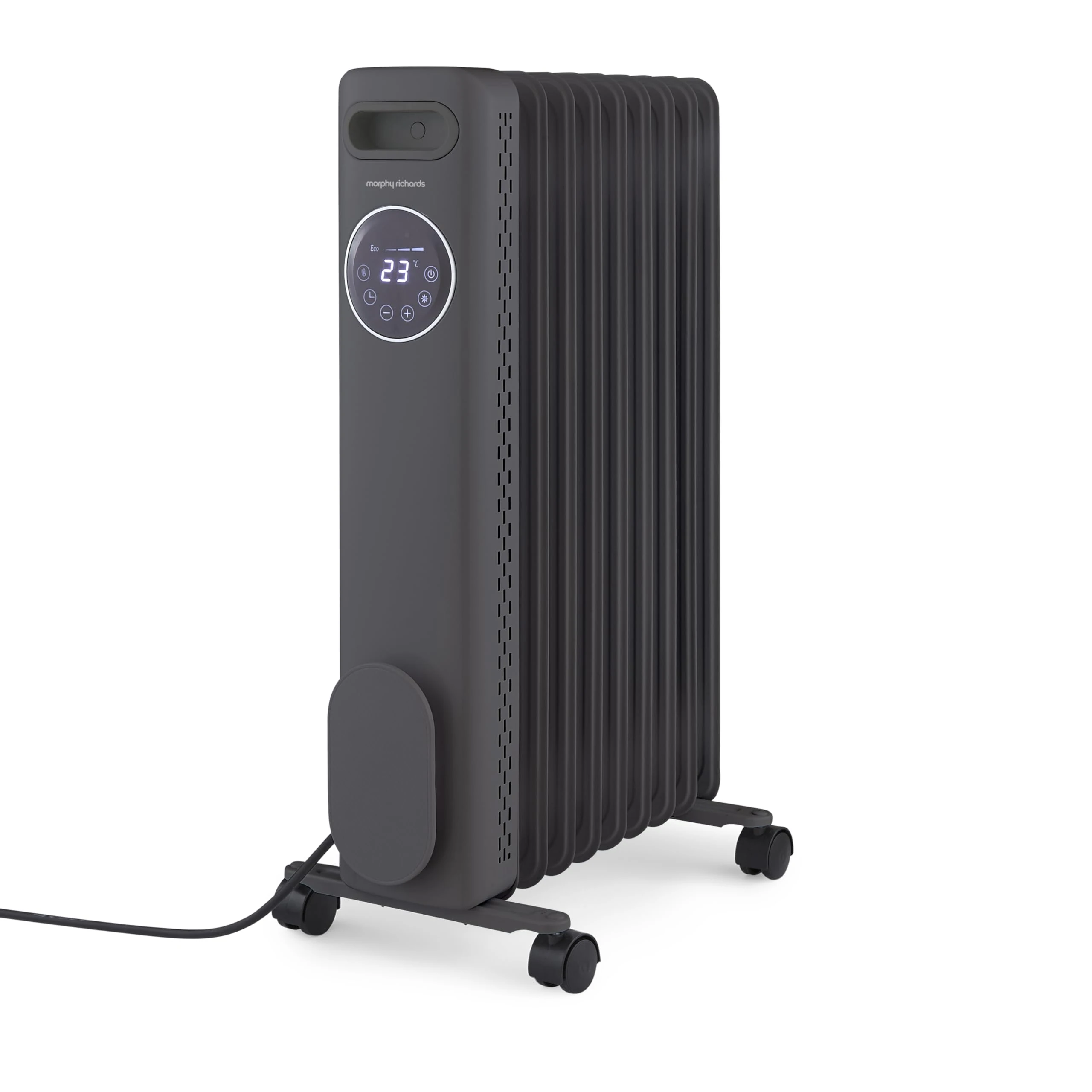 Morphy Richards HeatFlux Digital Oil Filled Radiator, Remote Control, 25m2 Coverage, LED Digital Touch Panel, Eco Mode, Personalised Warmth, Timer, Auto Switch Off, Cord Storage, 2.5kw, Grey, 827877