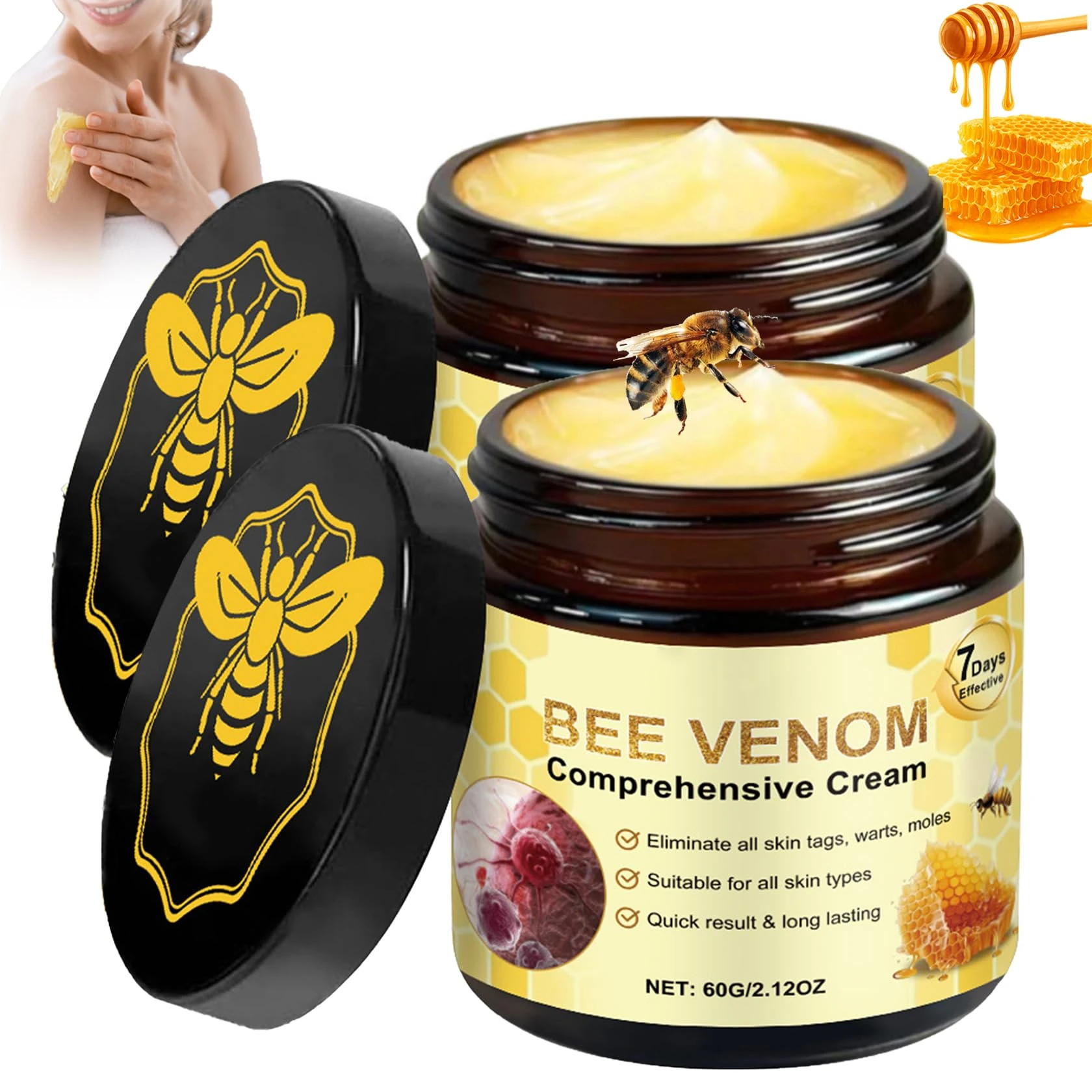 2PCS Bee Venom Hydrating & Firming Cream – daily face moisturiser for all skin types, improves the look of fine lines wrinkles sagging and dryness, quick-absorbing non-greasy comfort