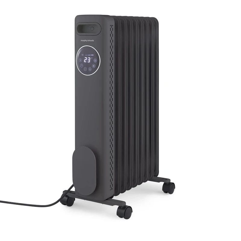 Morphy Richards HeatFlux Digital Oil Filled Radiator, Remote Control, 20m2 Coverage, LED Digital Touch Panel, Eco Mode, Personalised Warmth, Timer, Auto Switch Off, Cord Storage, 2kw, Grey, 827752