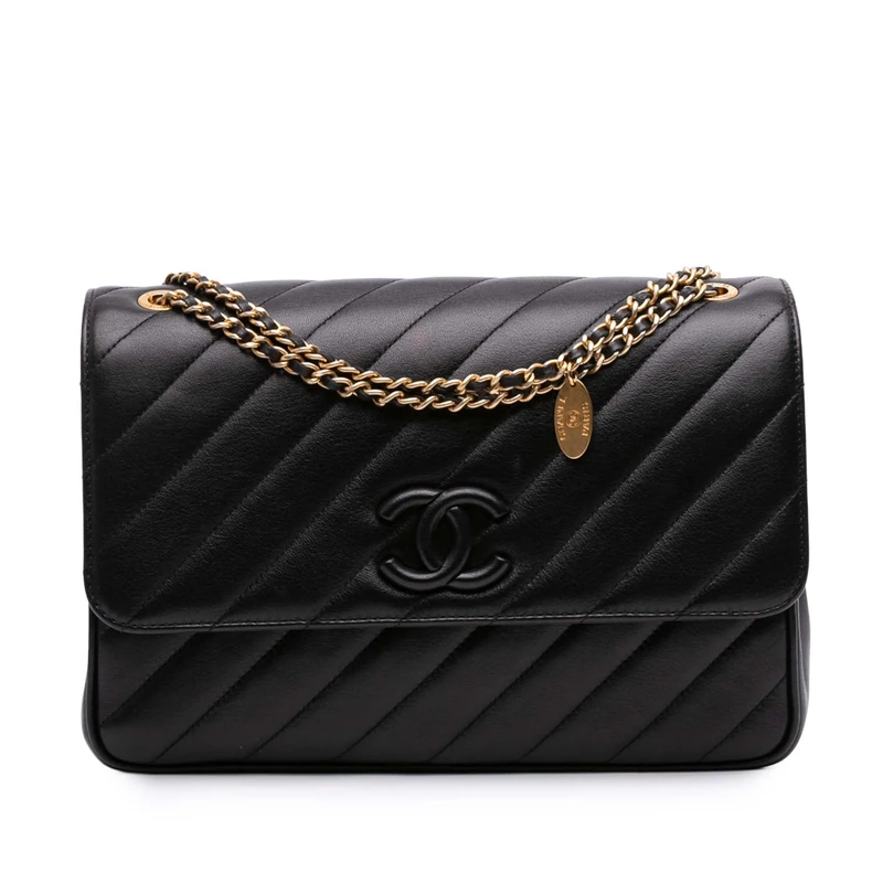 Chanel Pre-Loved Diagonal Quilted Lambskin CC Signature Flap