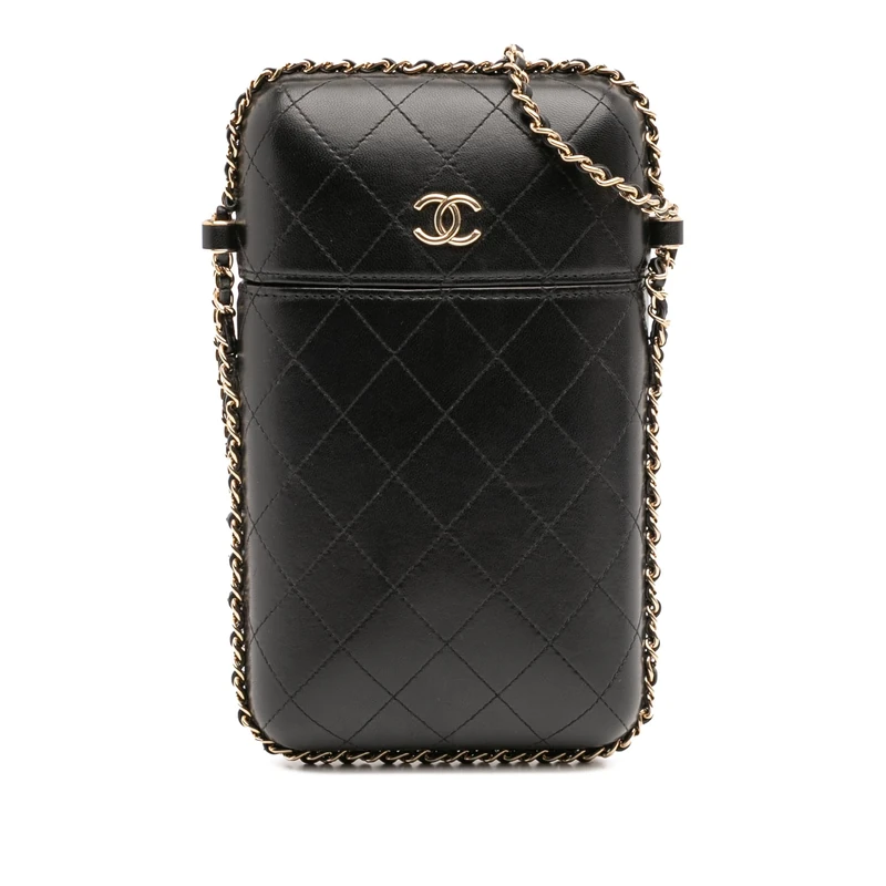 Chanel Pre-Loved CC Quilted Lambskin Chain Around Phone Holder Crossbody Bag