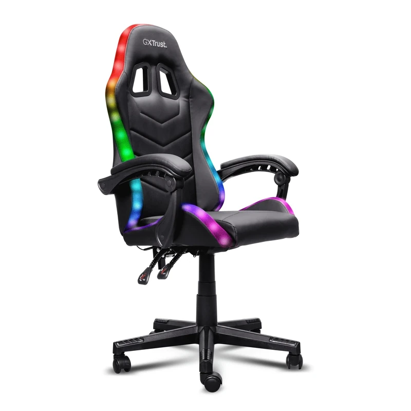 GXTrust 704 Roniq Gaming PC Chair with LED Lights, 178 Colours and Effects, RGB Computer Desk Chair with Arm Rest Padding, Height Adjustable, Black