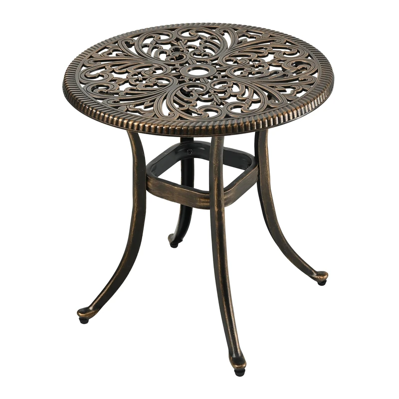 Relaxdays garden table with parasol hole, HxD: 53 x 53 cm, cast aluminium, weatherproof, antique, round, black/bronze