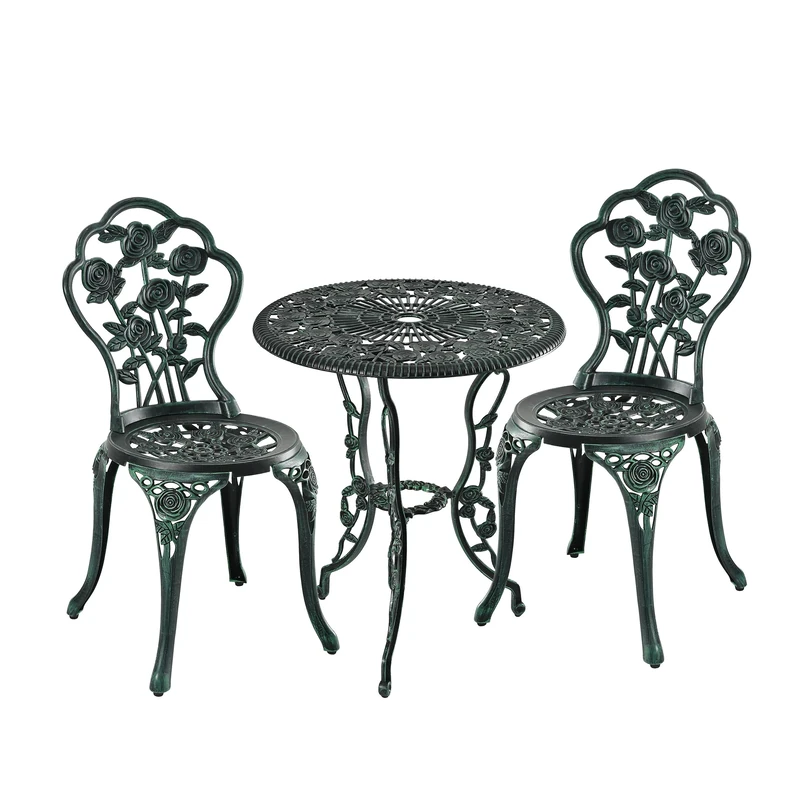 Relaxdays Garden Furniture Set, 3-Piece Round Table and Chairs, Antique Cast Aluminium, Vintage Design, 69x60x60 cm
