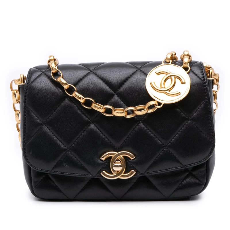 Chanel Pre-Loved Small Quilted Lambskin CC Coin Flap Crossbody Bag