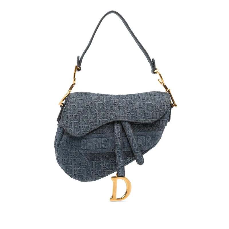 Dior Pre-Loved Oblique Embroidered Denim Saddle Handbag Shoulder Bag