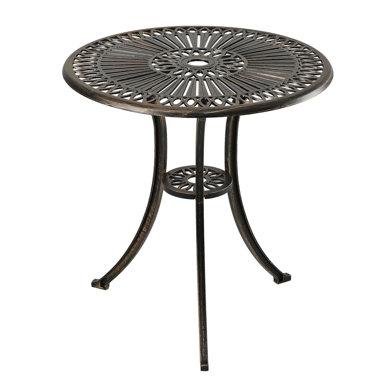 Relaxdays round garden table with parasol hole, HxD: 65 x 60 cm, weatherproof aluminium, antique design, black/bronze
