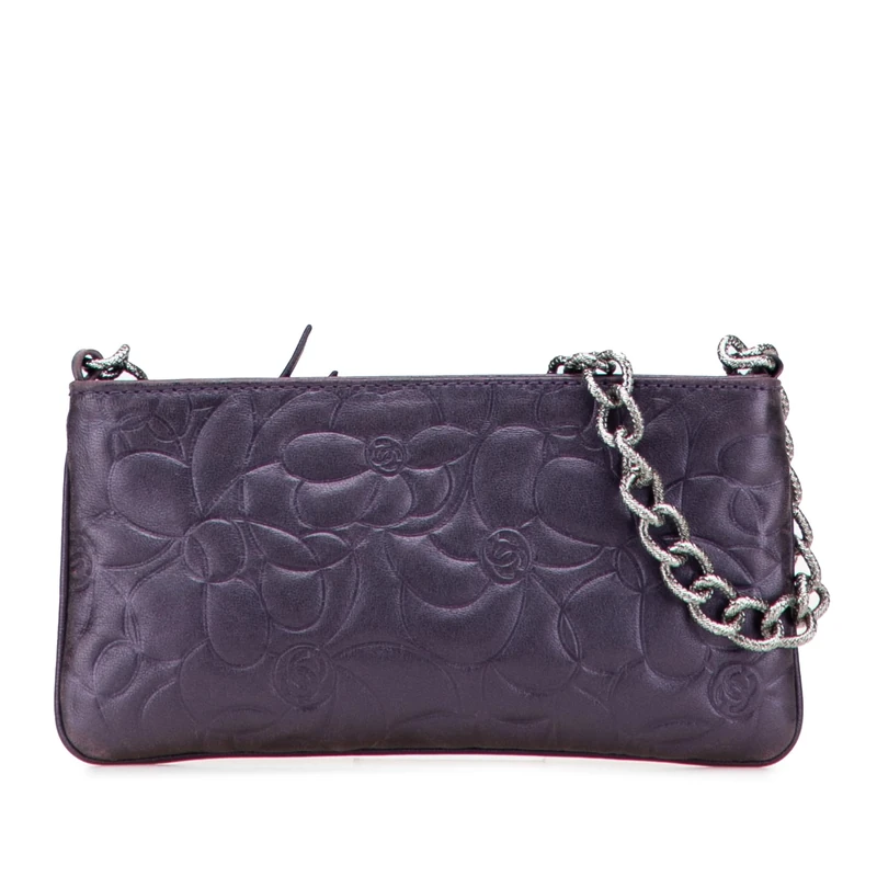 Chanel Pre-Loved Embossed Lambskin Camellia Chain Pochette Handbag