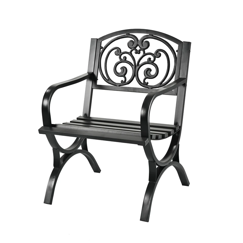 Relaxdays garden, armrests, extra wide, metal, vintage outdoor chair, HWD: 85.5 x 60 x 56 cm, black, Steel, Cast iron