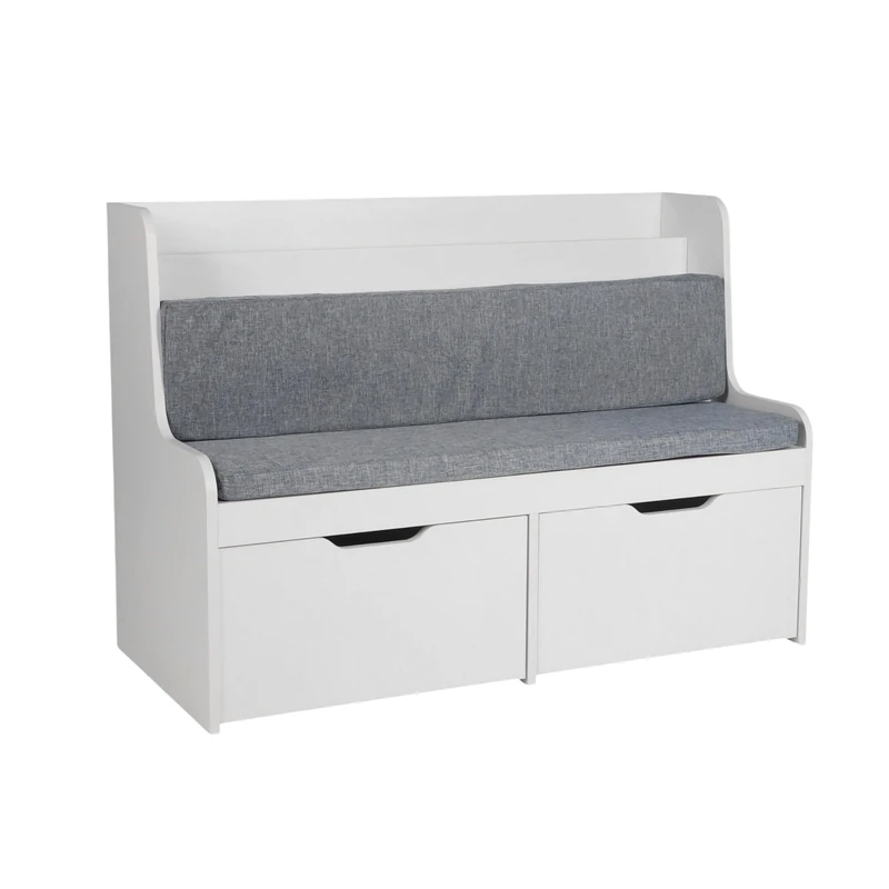 Relaxdays children's storage bench, HxWxD: 70 x 100 x 45 cm, reading seat, 2 drawers, book holder, cushion, white/grey