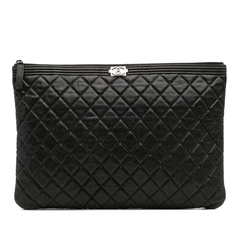 Chanel Pre-Loved Large Quilted Caviar Boy O Case Clutch Bag