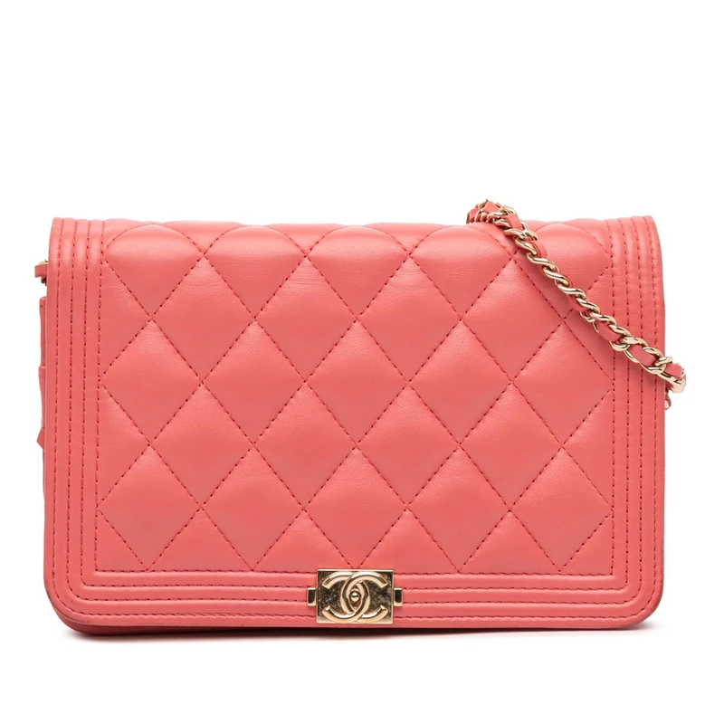 Chanel Pre-Loved Lambskin Boy Wallet On Chain Handbag Crossbody Bag