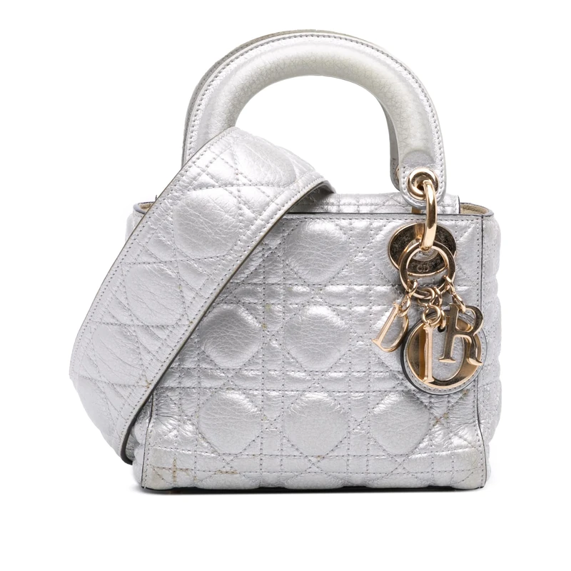 Dior Pre-Loved Mini Metallic Grained Calfskin Cannage Lady Handbag