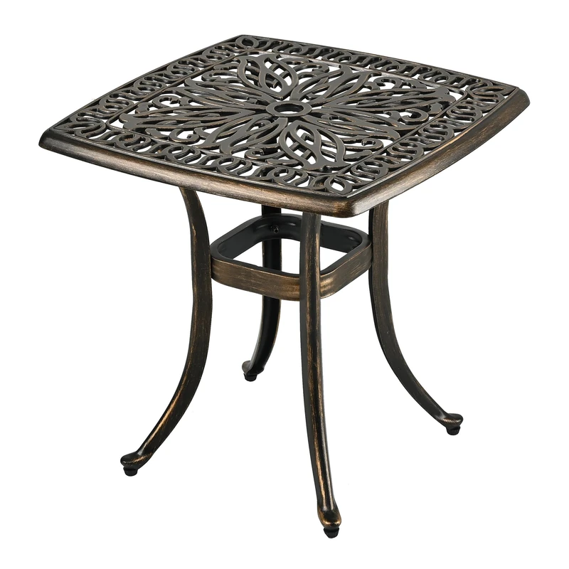 Relaxdays garden table with parasol hole, HxWxD: 53x53x53 cm, weatherproof aluminium, antique, square, black/bronze