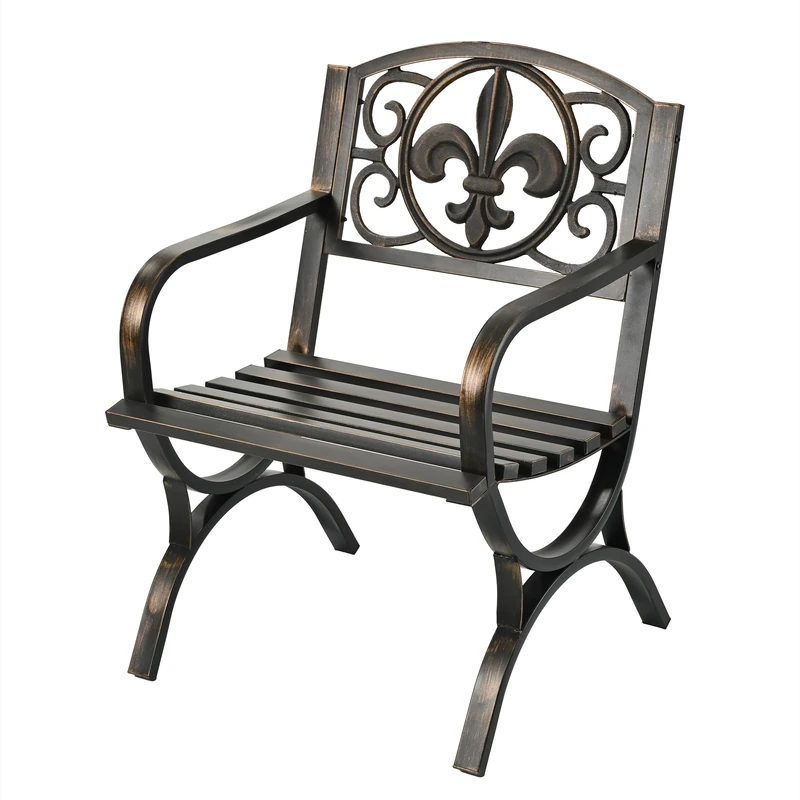 Relaxdays garden chair, with armrests, extra wide, metal, vintage garden armchair, HWD: 85.5 x 60 x 56 cm, black/bronze