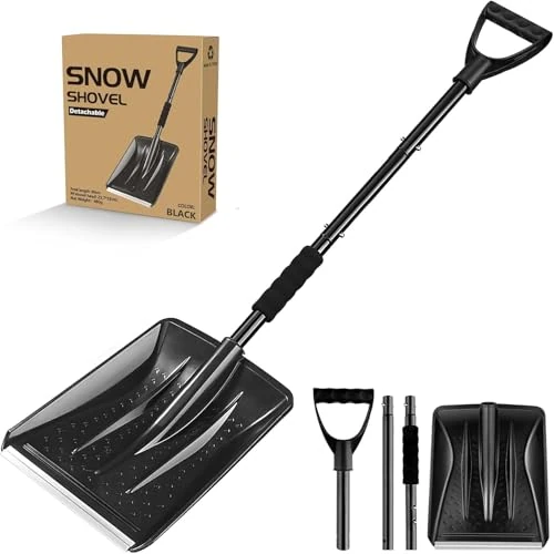 Snow Shovel, Improved Emergency Snow Shovel for Driveway with Aluminium Handle, Large Capacity, Lightweight & Adjustable, Portable Survival Shovel for Home, Garden, Camping, Mud and Snowman