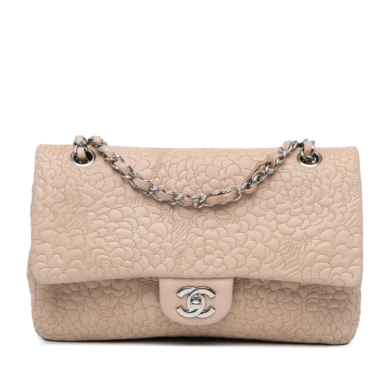 Chanel Pre-Loved Medium Lambskin Camellia Stitched Double Flap Shoulder Bag