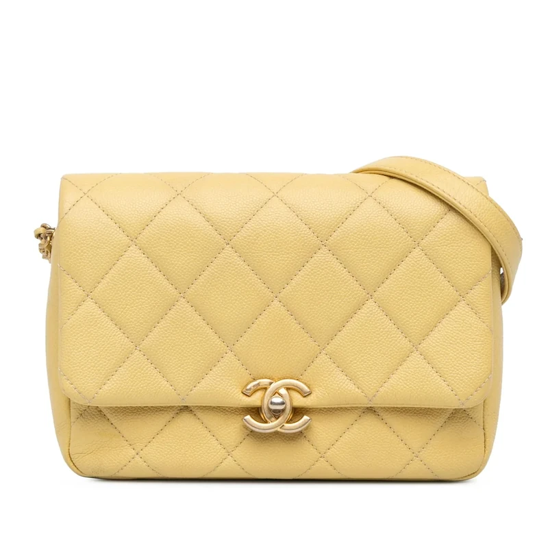 Chanel Pre-Loved Small Quilted Caviar Chain Melody Flap Crossbody Bag