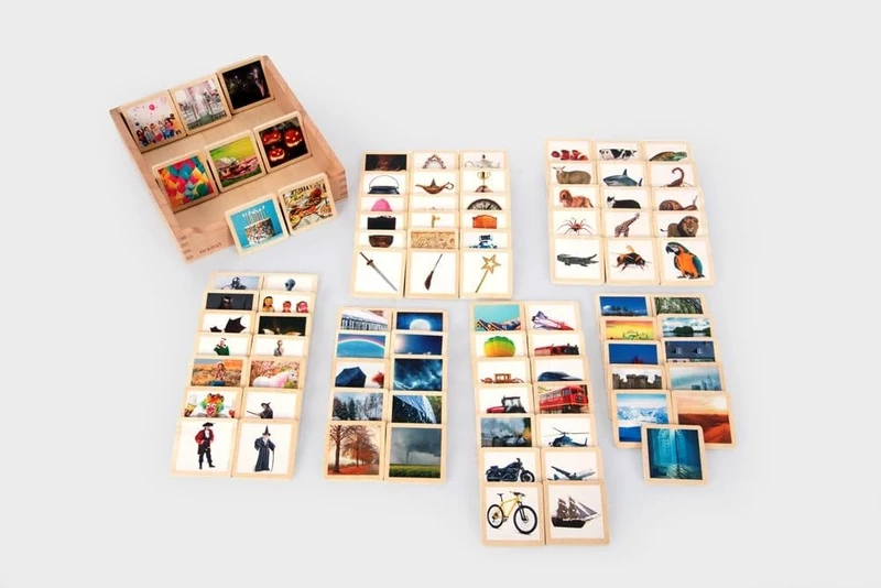tickit Wooden Storytelling Tiles – Set of 90 Durable FSC Basswood Tiles Featuring Colour Photos of Animals, People, Places, Transport, Weather & More for Creative Story & Language Play - Image 1