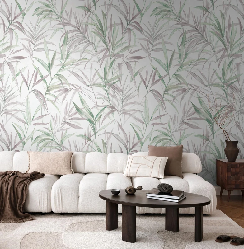 Livingwalls CosmoLiving Non-Woven Wallpaper with Leaf Design in Green, Purple, White - 8,80 x 0,53 m Floral Wallpaper by Cosmopolitan - 791452