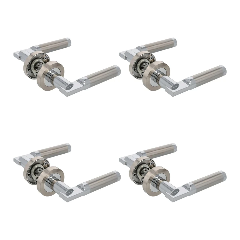 Amig - Pack of 4 Rosette Door Handle Sets - Model Rumi - Ø52 mm - 8 mm Spindle - Handle with Elegant and Simple Design - Brushed Nickel Aluminum