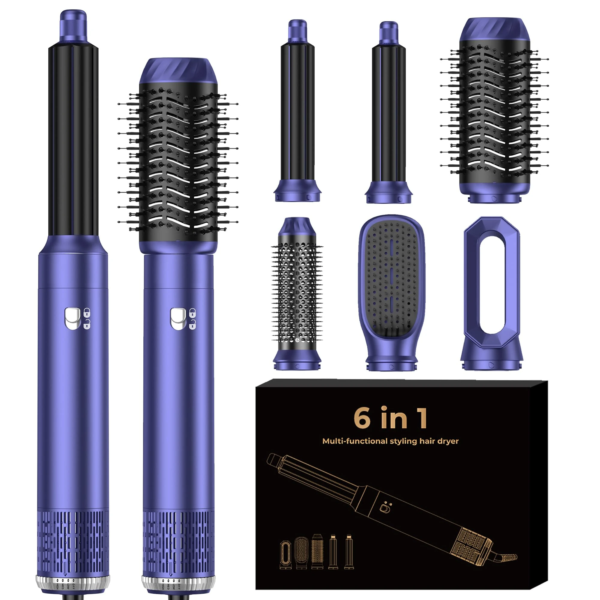 Airbrush Hair Styler, 6 in 1 Hair Styler, Air Styler with Hair Dryer Brush, Air Curler, Hot Air Brushes for Hair Styling, Air Brush Hair Styler for Women Volume, Curl, Smooth and Dry