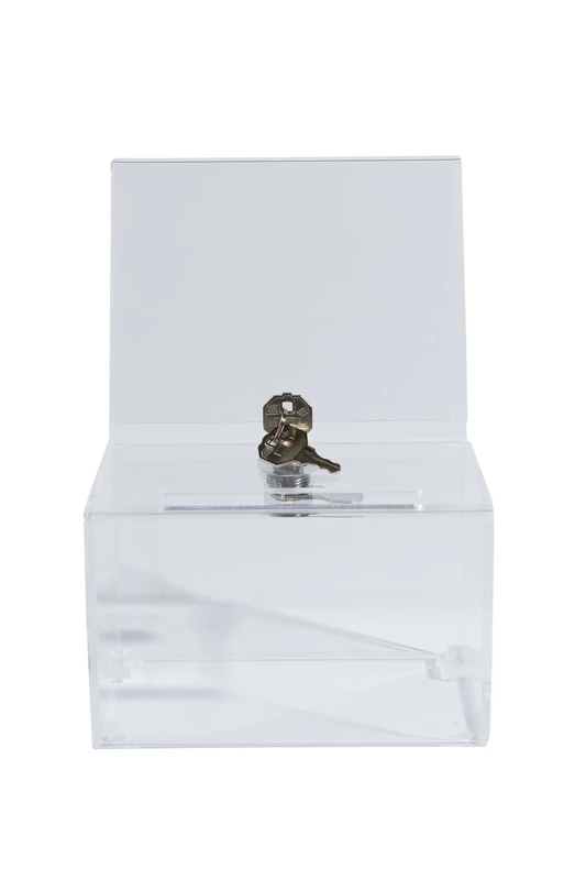 Exacompta - Ref 89358D - Box of 2 Lockable Ballot Boxes with lids, for banknotes, polls, Ideas Box, Donations, with A6 Poster - Dimensions: Depth 15 x W 14 x H 21.5 cm - Crystal